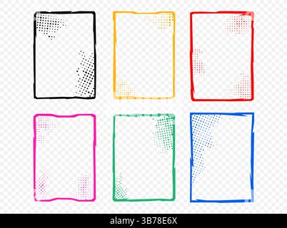 Illustrazione vettoriale. Serie di fotogrammi astratti poligonali con punti. Design per poster, invito, volantino, coupon, copertina del libro. Sovrapposizione mezzitoni banner. Retro Illustrazione Vettoriale