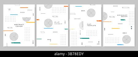 Illustrazione vettoriale. Set di banner con motivo neo memphis. Le linee e gli elementi geometrici fluiscono. Design per poster, copertina, rivista, layout, volantino, opuscolo Illustrazione Vettoriale