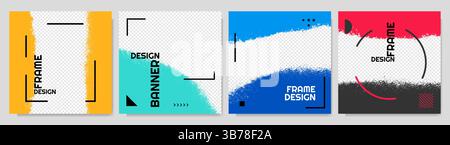 Illustrazione vettoriale. Set sovrapposizione colore astratto Graffiti con cornice lineare. Progettare per modelli di social media, banner Web, copertina, storie di rete Illustrazione Vettoriale