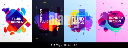 Illustrazione vettoriale. Set banner forma liquida astratta. Composizione di forme intrecciate. Elemento di design per poster, volantini, copertine di libri o riviste, brochure Illustrazione Vettoriale