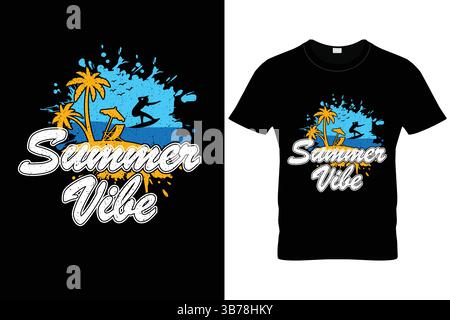 T-shirt Summer Vibe Design Tropical Surfing Beach Graphic per gli amanti delle vacanze e dei viaggi Illustrazione Vettoriale