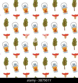 Campeggi nella foresta senza cuciture. Illustrazione Vettoriale