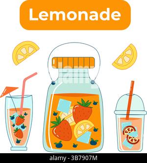 Striscione di limonata con barattolo e due bicchieri Illustrazione Vettoriale