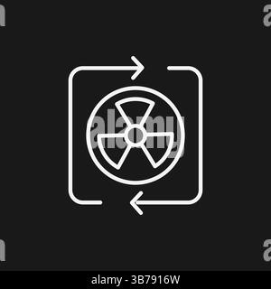 Icone minimaliste di radiazione e riciclaggio pericolo linea bianca e simboli Eco su sfondo nero Illustrazione Vettoriale