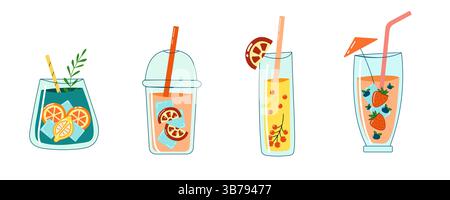 Set di cocktail estivi. Bevande estive fresche. Illustrazione Vettoriale