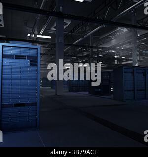 Cluster di server che consentono lo sviluppo di modelli di intelligenza artificiale attraverso operazioni di elaborazione scalabili e ad uso intensivo di dati. Supercomputer che mantengono lo storage per l'apprendimento automatico, rendering 3D. Foto Stock