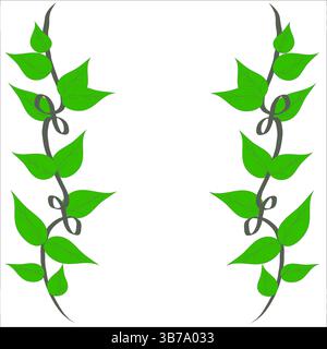 Decorazione di viti verdi. Forma a balestra. Stelo riccio naturale. Simbolo botanico vettoriale. Illustrazione Vettoriale