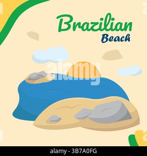 Tramonto panoramico sulla spiaggia. Illustrazione vettoriale Illustrazione Vettoriale