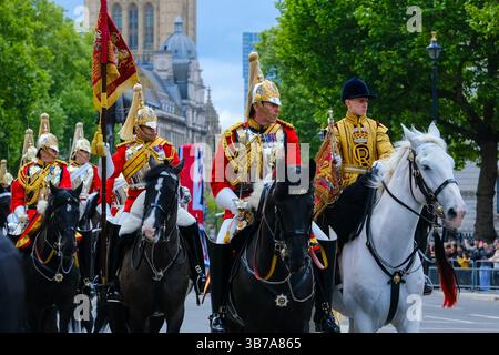 Le commemorazioni ufficiali del VE Day iniziarono con una processione militare che coinvolse 1.300 militari e cadetti da Whitehall al Mall, dove si concluse con un flypast. Foto Stock