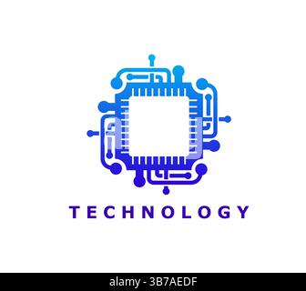 Chip per computer, icona o simbolo della scienza dell'intelligenza artificiale. Icona di avvio del software, semiconduttore o segno vettoriale del chip della tecnologia informatica. Elettroni Illustrazione Vettoriale