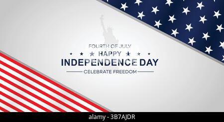 Buon giorno dell'indipendenza USA con elementi di bandiera americani e testo Illustrazione Vettoriale