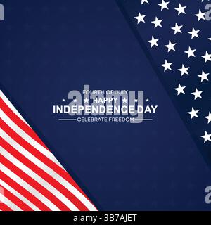 Buon giorno dell'indipendenza USA con elementi di bandiera patriottica e testo Illustrazione Vettoriale
