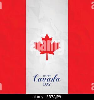 Striscione happy Canada Day con foglia d'acero rosso su sfondo bandiera Illustrazione Vettoriale