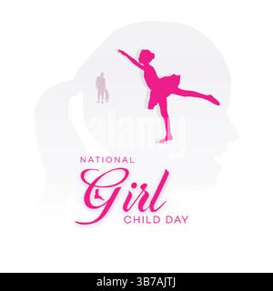 Concetto National Girl Child Day con silhouette da ballerina e contorno del viso Illustrazione Vettoriale