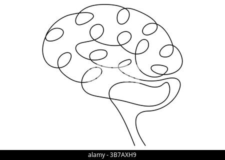 Disegno continuo di una linea di un cervello stilizzato, perfetto per progetti medici o di progettazione Illustrazione Vettoriale