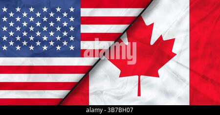 USA e Canada Half Flags realistiche insieme. Illustrazione di alta qualità. Foto Stock