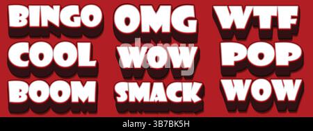 Icone di testo della pop art in stile 3d, icone facilmente modificabili, grafica vettoriale Illustrazione Vettoriale