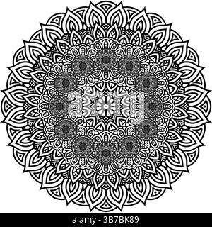 Splendido motivo floreale mandala art isolato su sfondo bianco, elemento decorativo per poster di meditazione, yoga, striscione, henné, invito, coperchio Illustrazione Vettoriale