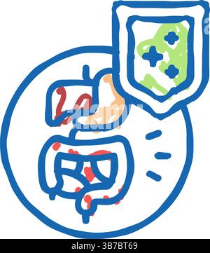 illustrazione doodle icona di difesa dell'immunità del tratto digestivo Illustrazione Vettoriale