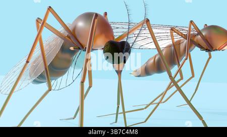Una rappresentazione 3d di una rappresentazione scientificamente accurata ma artisticamente rappresentata di una zanzara, forse un Anopheles. Foto Stock