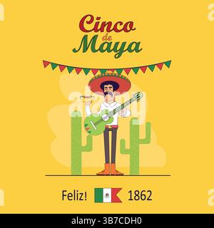 Feliz cinco de mayo mexican ha un'immagine vettoriale Illustrazione Vettoriale