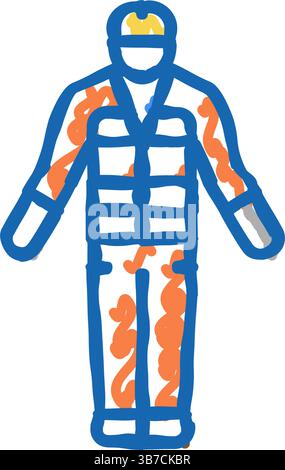 illustrazione a doodle dell'icona del costume di sicurezza costruttore Illustrazione Vettoriale