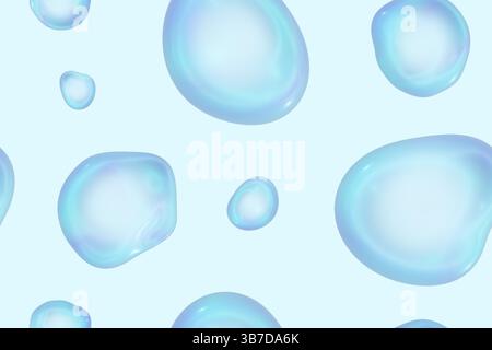 Una collezione di bolle blu traslucide sparse su un morbido sfondo pastello crea un motivo senza cuciture rilassante e visivamente accattivante adatto Foto Stock