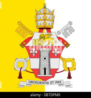 Stemma di Papa Giovanni XXIII, Vescovo di Roma, 1958-1963, sullo sfondo della bandiera della Santa sede Illustrazione Vettoriale