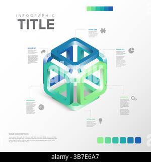 Modello infografico della struttura isometrica 3D astratta con sfumature blu e verde, perfetto per visualizzare dati, processi o passaggi. Infografica Illustrazione Vettoriale