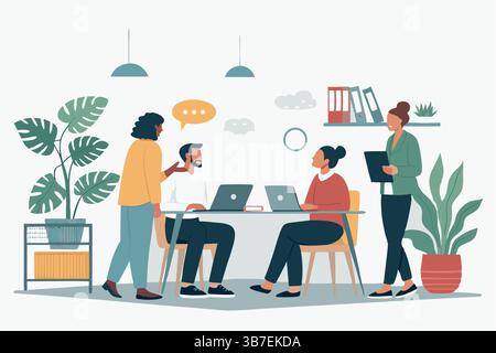 "Illustrazione della riunione sulla collaborazione tra team diversi e sulla stretta di mano aziendale" Illustrazione Vettoriale