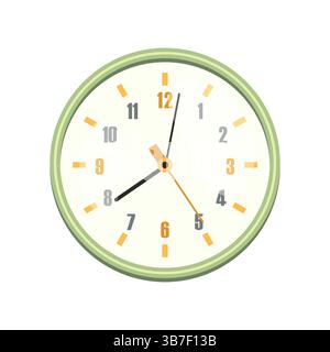 Orologio classico a parete con orologio analogico e lancette di ora, minuti e secondi. Orologio con visualizzazione vettoriale dal design semplice. Casa e ufficio, decorazione del tempo della scuola pubblica. Mobili da interni. Illustrazione Vettoriale