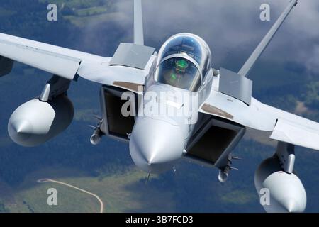 Il Boeing EA-18G Growler della Marina degli Stati Uniti, immatricolato 516, è un aereo da guerra elettronico che opera in Finlandia. E' specializzato nell'disturbare radar nemici e sistemi di comunicazione. Foto Stock