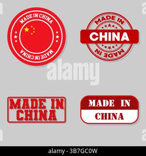 Set di quattro francobolli con bandiera prodotta in Cina Illustrazione Vettoriale