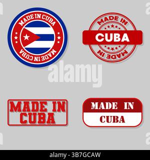 Set di quattro francobolli con bandiera fatta a Cuba Illustrazione Vettoriale