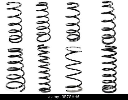 Otto diverse molle per auto isolate su sfondo bianco Foto Stock