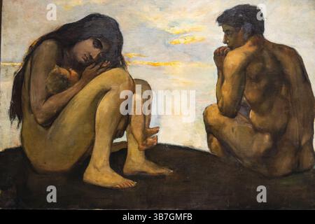 Adan y Eva con su primer hijo, Lesser Ury, 1896, oleo sobre lienzo, Museo Judio de Berlin, disenado por el arquitecto polaco Daniel Libeskinds, Ber Foto Stock