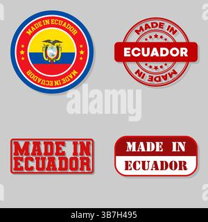 Set di quattro francobolli con bandiera fatta in Ecuador Illustrazione Vettoriale