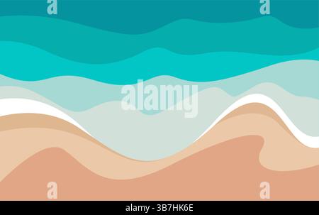 Illustrazione vettoriale con vista dall'alto della spiaggia di sabbia bianca e blu astratto. Illustrazione Vettoriale