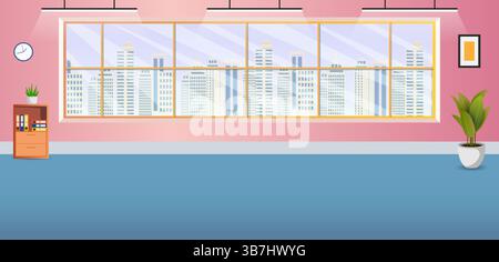 Illustrazione del design moderno degli interni degli uffici aziendali, nessuno spazio di lavoro in coworking Illustrazione Vettoriale