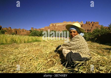 Kasbahs de Ait Benhaddou (S.XVI). Cordillera del Atlas. Marruecos. Magreb. Africa Foto Stock