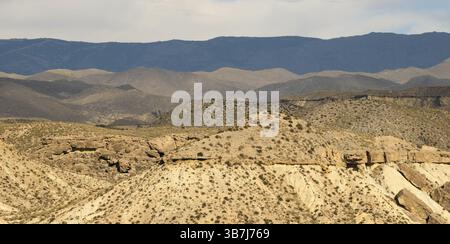 Paesaggio desertico montuoso, deserto di Tabernas, l'unico deserto in Europa, provincia di Almeria, Andalusia, Spagna, Europa Foto Stock