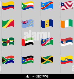 Set di ilustratore di bandiere ondulate Illustrazione Vettoriale