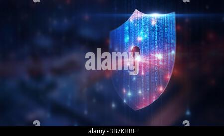 Crittografia post-quantistica e crittografia resistente ai quantisti. Icona Shield di Cyber Security Digital Data, Digital Data Network Protection, Global Netw Foto Stock