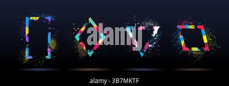 Illustrazione vettoriale. Grafica d'arte moderna. Cornice dinamica. Pennellate il tratto del pennello in forma geometrica con punti mezzitoni e schizzi di vernice. Design Illustrazione Vettoriale