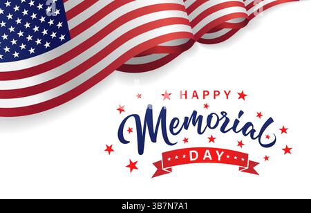 Banner del Memorial Day con la bandiera degli Stati Uniti d'America. Ricorda e onora il clipart creativo per la celebrazione del Memorial Day. Illustrazione vettoriale Illustrazione Vettoriale