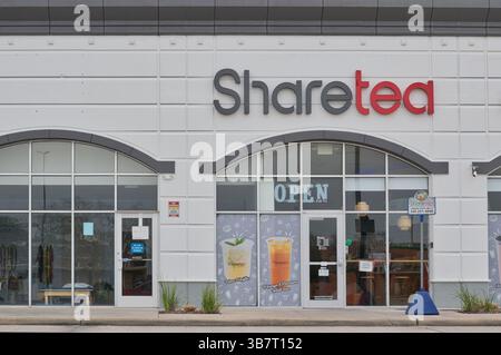 Houston, Texas Stati Uniti d'America 03-02-2025: Esterno del negozio di tè Sharetea boba. Foto Stock