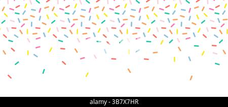 Schema trattino piccolo. Spruzzi decorativi colorati che cadono. Motivo senza cuciture su sfondo bianco al cioccolato. Sfondo glassa ciambella. Vettore semplice Illustrazione Vettoriale