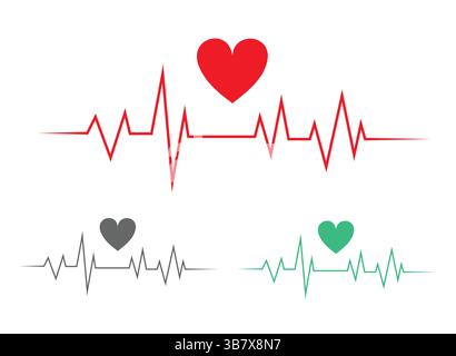 Cardiofrequenzimetro con vari simboli cardiaci visualizzati in diverse tonalità di colore Illustrazione Vettoriale