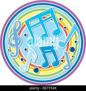 Note musicali vivaci in un motivo circolare Illustrazione Vettoriale