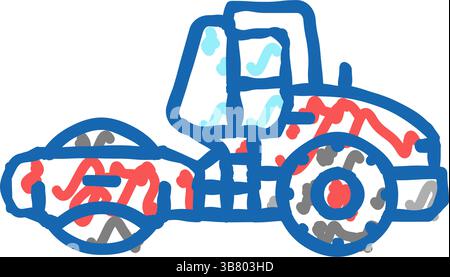 illustrazione a doodle dell'icona di un veicolo edile a rullo a vapore Illustrazione Vettoriale